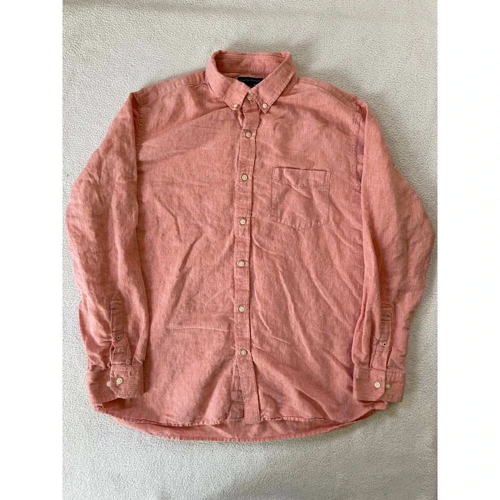 Banana Republic Mens Extra Large Button Down Shirt Coral Linen Cotton Blend